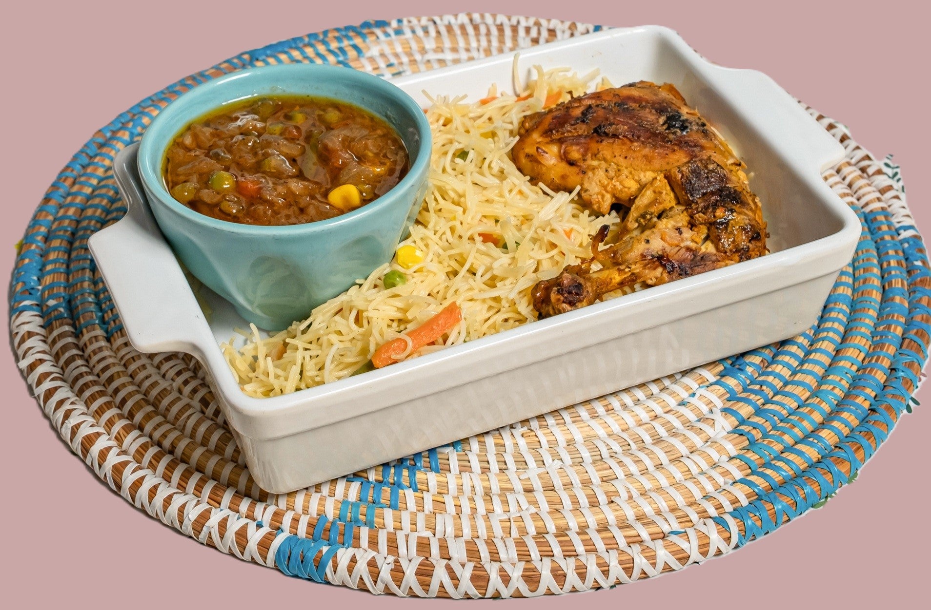 Vermicelli Pasta with Grilled Chicken & Onion Gravy
